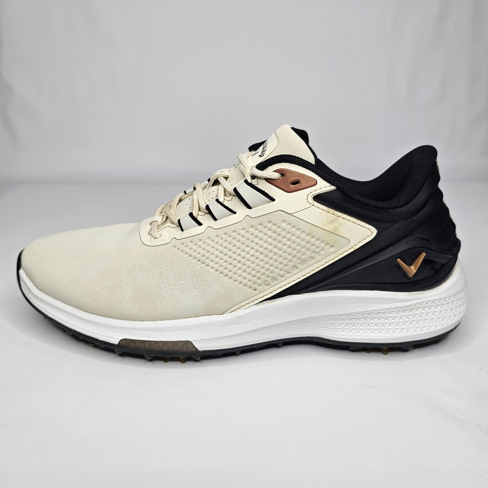 Callaway Fairways For Warriors Mens 8.5 Cream Black Spiked Golf Shoes CG420BD